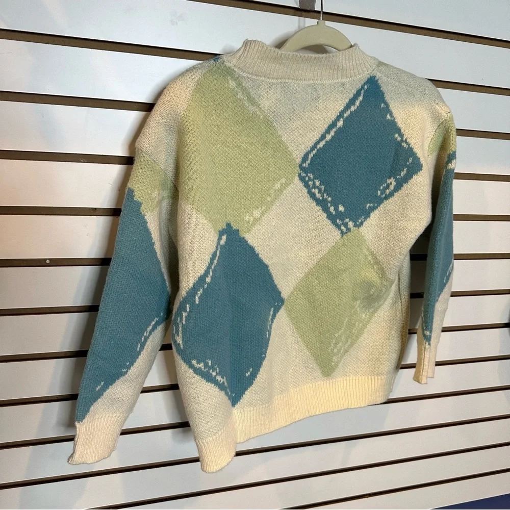 NWT Love & Harmony Argyle Sweater Cream/Teal Size M
